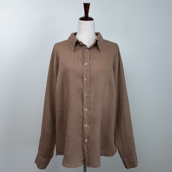 CP Shades 100% Linen Woven Brown Button-Up Shirt - Picture 1 of 9